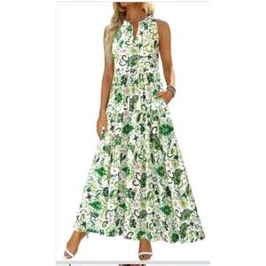 BTFBM Dress Sz XXL Green White Pink Floral Sleeveless Tiered Viscose